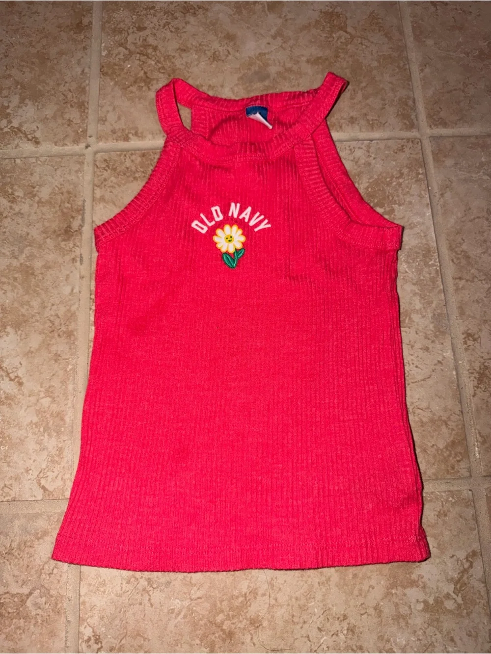Old Navy Hot Pink Ribbed Tank with Daisy Patch